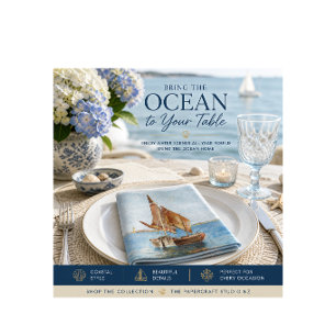 Vintage Sailboat Watercolor Coastal Water View Napkin