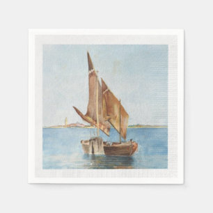 Vintage Sailboat Watercolor Coastal Water View Napkin