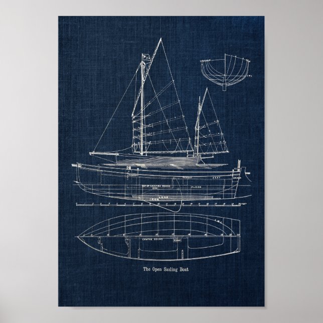 Vintage Sailing Boat Blueprint no.1 Poster (Front)