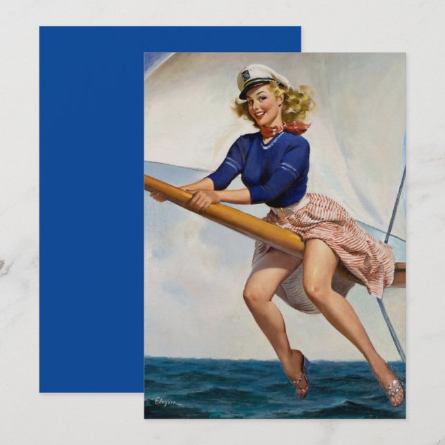 Vintage Sailing Sailor Pinup Girl Card Invitation (Front/Back)