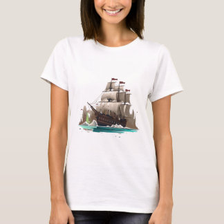 Vintage Sailing Ship Illustration | Classic Wooden T-Shirt