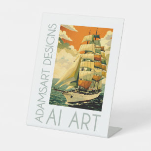 Vintage Sailing Ship Ocean Scene Pedestal Sign