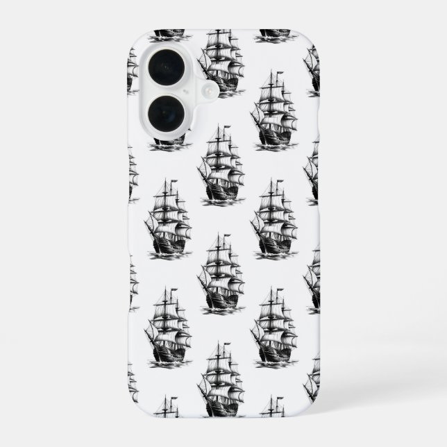  Vintage Sailing Ship Pattern Design  iPhone 16 Case (Back)