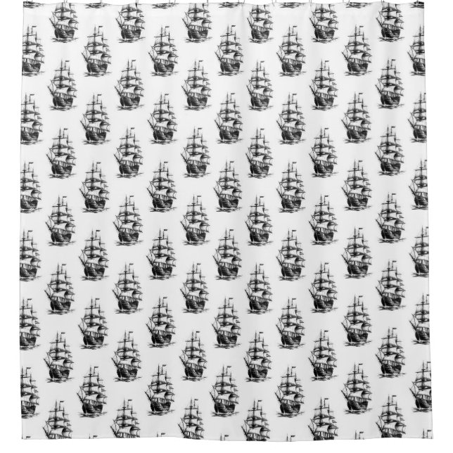  Vintage Sailing Ship Pattern Design  Shower Curtain (Front)
