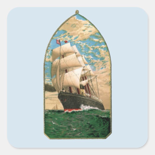 Vintage Sailing ship with American Flag Square Sticker (Front)