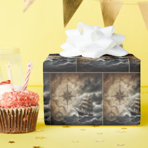 Vintage Sailing Ship with Compass Rose Wrapping Paper