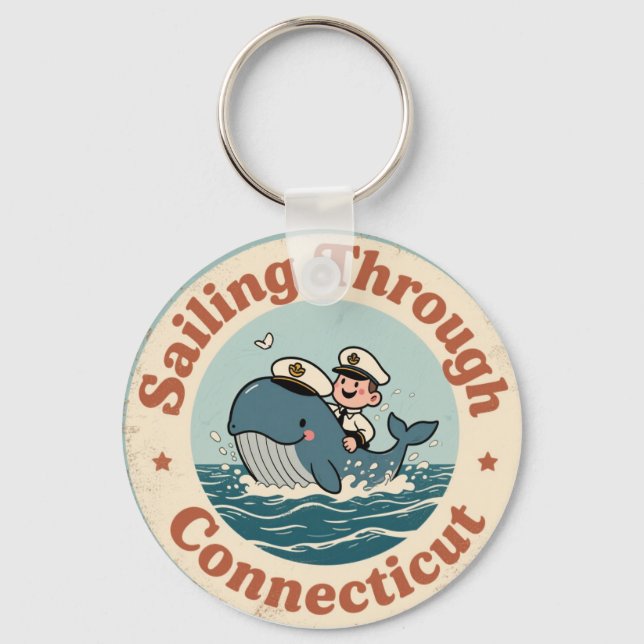 Vintage Sailing Through Connecticut Whale Key Ring (Front)