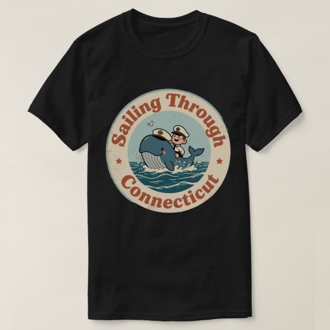Vintage Sailing Through Connecticut Whale T-Shirt (Design Front)