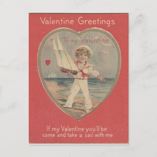 Vintage Sailor Boy Valentine Holiday Postcard (Front)