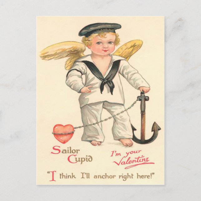 Vintage Sailor Cupid Valentine Postcard (Front)