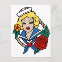 Vintage Sailor Girl with Rose Tattoo Art