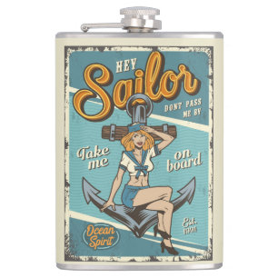 Vintage Sailor Hip Flask