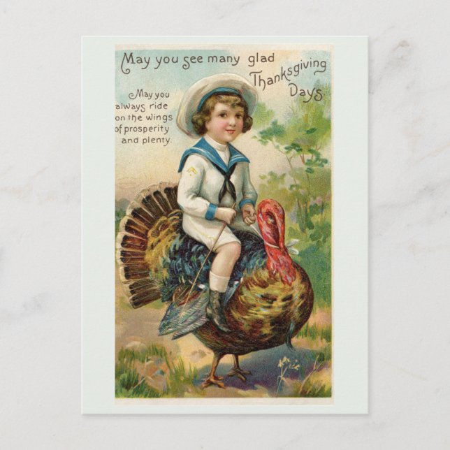 Vintage Sailor on a Turkey Thanksgiving Postcard (Front)