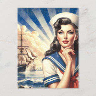 Vintage Sailor Pin Up Postcard