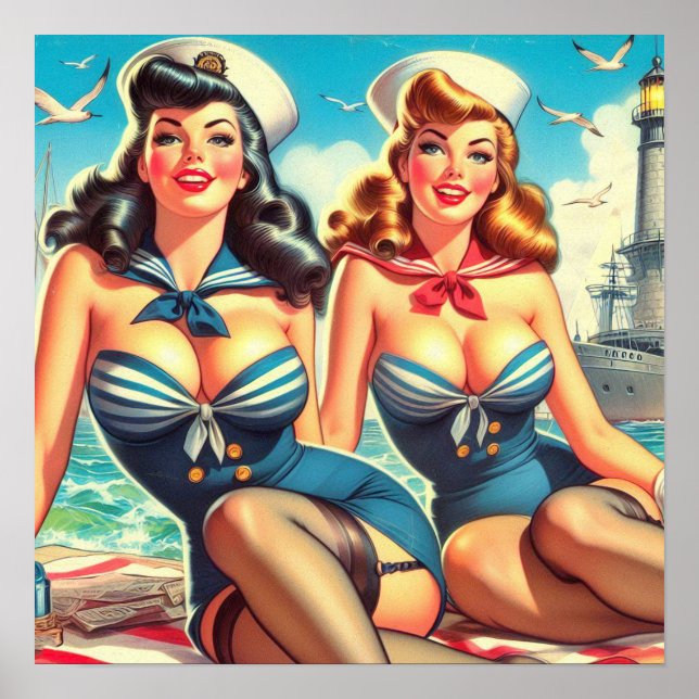 Vintage Sailor Pin Ups Poster (Front)