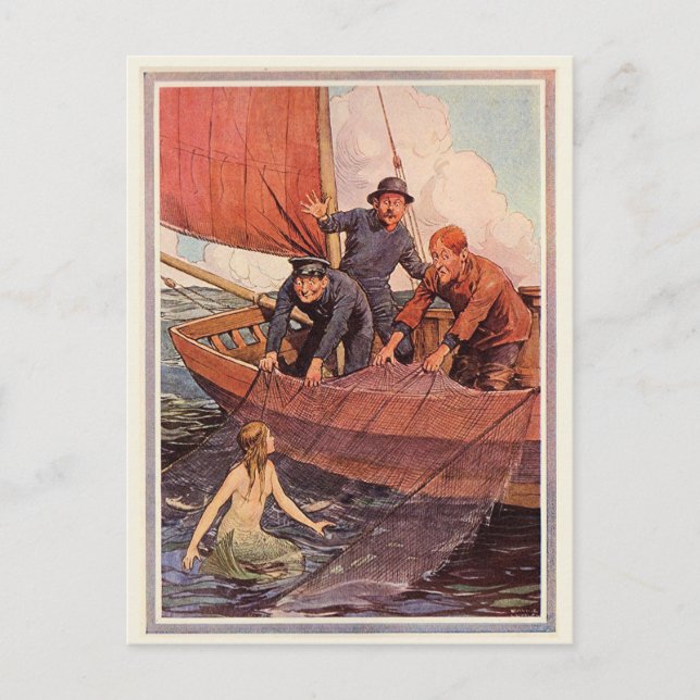 Vintage Sailors Mermaid Catch Postcard (Front)