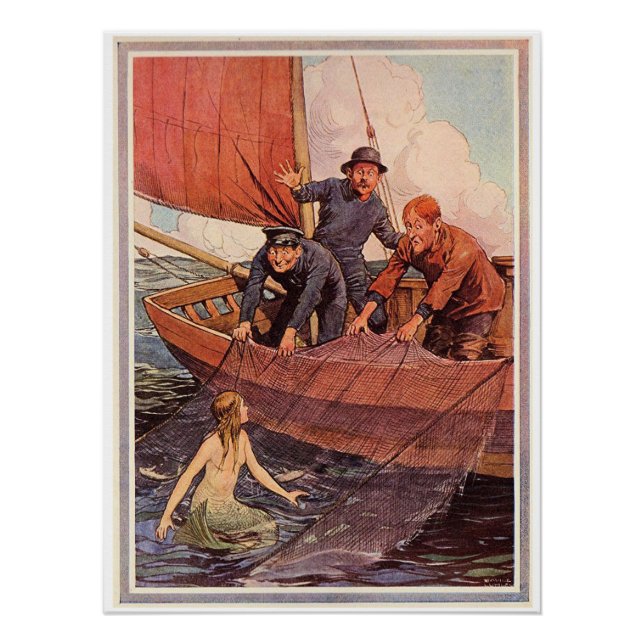 Vintage Sailors Mermaid Catch Poster (Front)