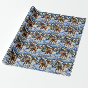 Vintage Saint Bernard Alpine Christmas Painting Wrapping Paper