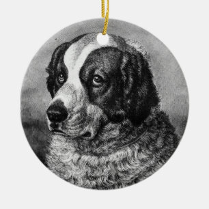 Vintage Saint Bernard Dog art Ceramic Tree Decoration