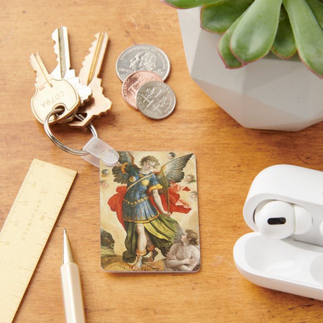 Vintage  Saint Michael Defeats Lucifer Key Ring (Desk)