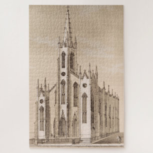 Vintage Saint Nicholas Church New York Sketch Jigsaw Puzzle