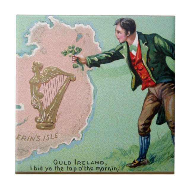 Vintage Saint Patrick's day erin's isle poster Tile (Front)