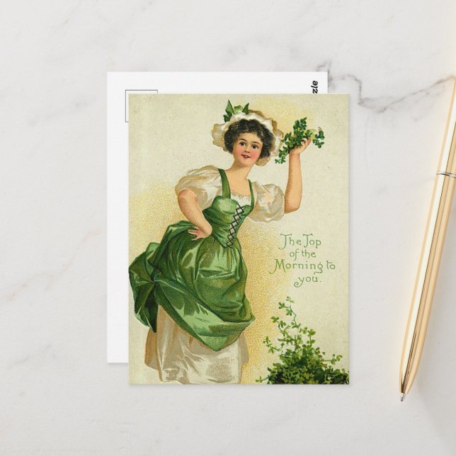vintage Saint Patrick's Day lady Postcard (Front/Back In Situ)