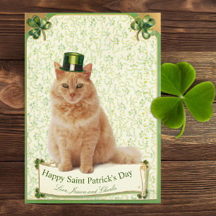 Vintage Saint Patrick's Day Lucky Cat Shamrock Holiday Card