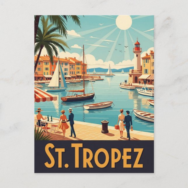 Vintage Saint-Tropez France Travel Postcard (Front)