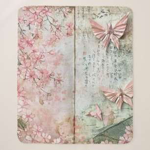 Vintage Sakura Butterfly Collage Sherpa Blanket