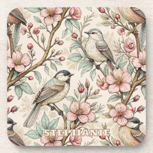 Vintage Sakura Cherry Blossom & Bird Aesthetic 2 Coaster