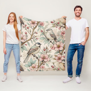 Vintage Sakura Cherry Blossom & Bird Aesthetic 2 Fleece Blanket