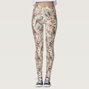 Vintage Sakura Cherry Blossom & Bird Aesthetic 2 Leggings