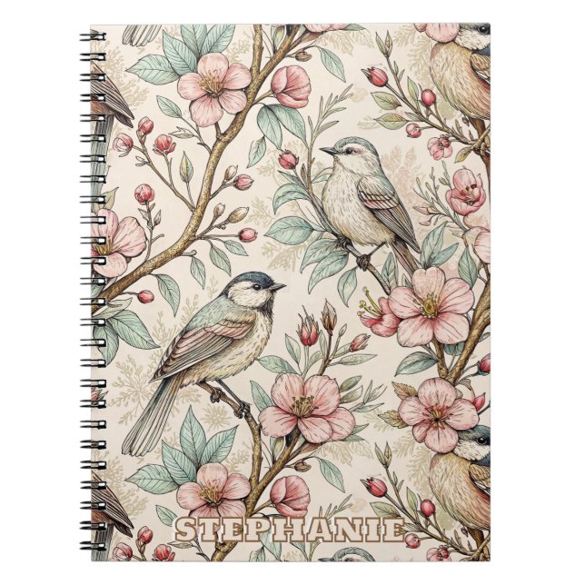 Vintage Sakura Cherry Blossom & Bird  Aesthetic 2 Notebook (Front)