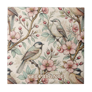 Vintage Sakura Cherry Blossom & Bird  Aesthetic 2 Tile