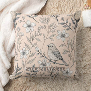 Vintage Sakura Cherry Blossom & Bird Aesthetic 3 Cushion