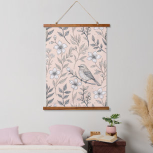 Vintage Sakura Cherry Blossom & Bird  Aesthetic 3 Hanging Tapestry