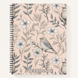 Vintage Sakura Cherry Blossom & Bird Aesthetic 3 Notebook