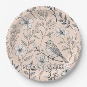 Vintage Sakura Cherry Blossom & Bird Aesthetic 3 Paper Plate