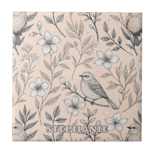 Vintage Sakura Cherry Blossom & Bird Aesthetic 3 Tile