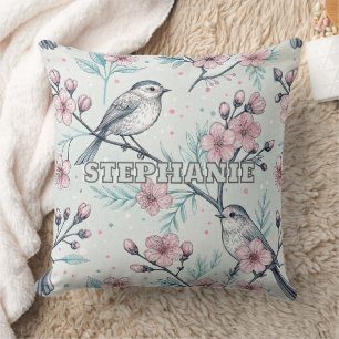 Vintage Sakura Cherry Blossom & Bird  Aesthetic 4 Cushion