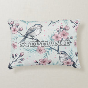 Vintage Sakura Cherry Blossom & Bird  Aesthetic 4 Decorative Cushion