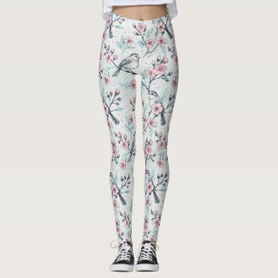 Vintage Sakura Cherry Blossom & Bird Aesthetic 4 Leggings