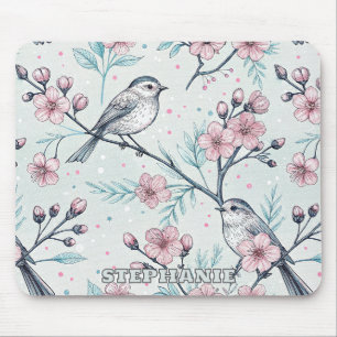 Vintage Sakura Cherry Blossom & Bird Aesthetic 4 Mouse Mat