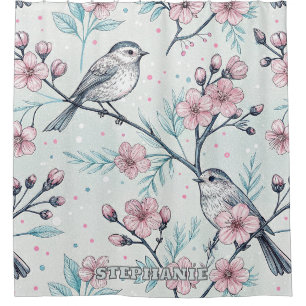 Vintage Sakura Cherry Blossom & Bird Aesthetic 4 Shower Curtain
