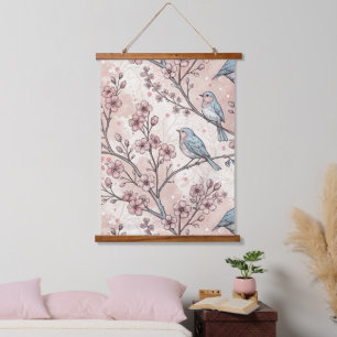 Vintage Sakura Cherry Blossom & Bird  Aesthetic 5 Hanging Tapestry