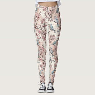 Vintage Sakura Cherry Blossom & Bird Aesthetic 5 Leggings