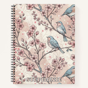 Vintage Sakura Cherry Blossom & Bird Aesthetic 5 Notebook