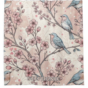Vintage Sakura Cherry Blossom & Bird  Aesthetic 5 Shower Curtain