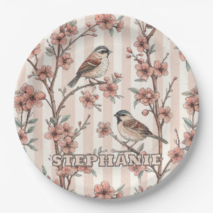 Vintage Sakura Cherry Blossom & Bird  Aesthetic 6 Paper Plate